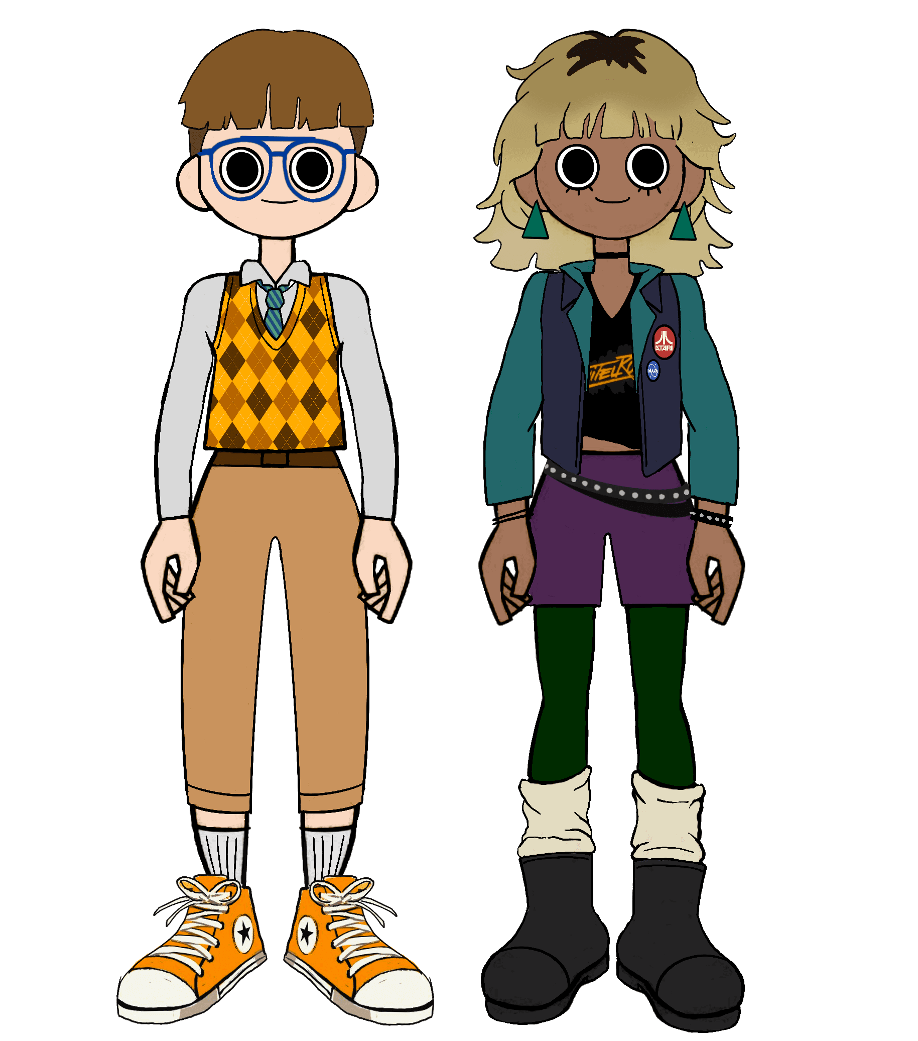 Premier concept des personnages par Clara, Martin le geek et Julie la rockeuse. Le design a très peu changé par la suite.