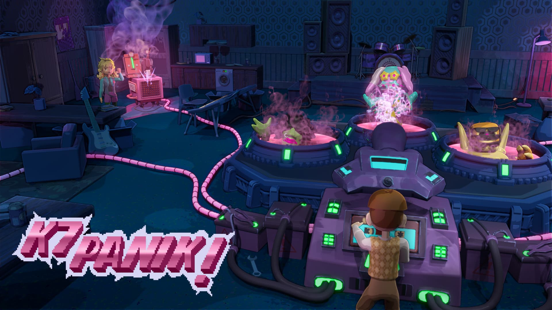 Le sous-sol de Julie : les deux joueurs gèrent les stations pendant que la K7 fait son travail